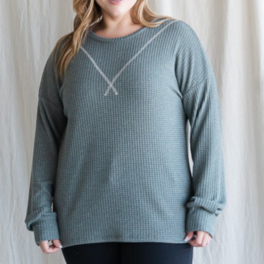 2 Tone Olive Waffle Knit Longsleeve